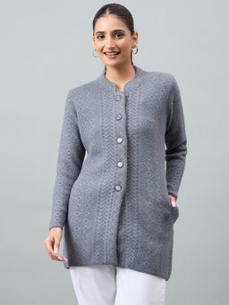 Duke - Women Self Design Grey Cardigan