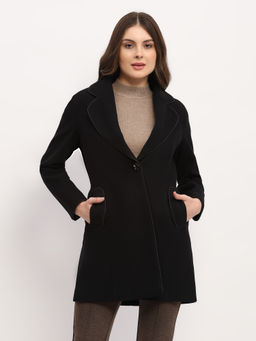 Global Republic - Women Black Polyester Blend Solid Overcoat