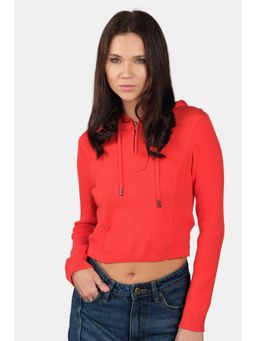 Virgio - Viscose Half Zip Slim Fit Full Sleeves Red Hoodie