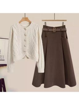 MISS MOSA BY AKANKSHA - Leto Cream Sweater with Skirt and Belt Co-Ord Set