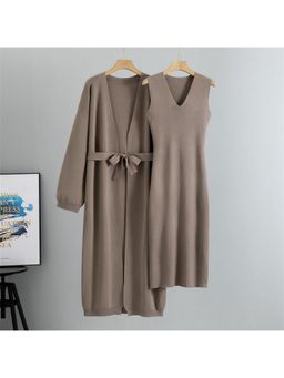 MISS MOSA BY AKANKSHA - Romy Luxe Winter Grey Dress with Cape and Belt Co-Ord Set