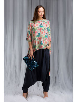 Payal Singhal - Khaki Anaar Aur Mor Print Kaftan Tunic Set (Set of 2)