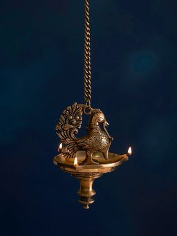 DecorTwist - Brass Peacock Hanging Diya With Chain