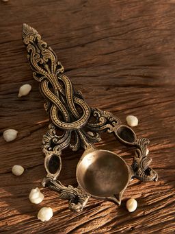 DecorTwist - Brass Aarti Havan Chammach, Spoon, Harathi with Intricate Jaali Work