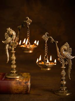 DecorTwist - Brass Pedestal Annapakshi Diya For Pooja