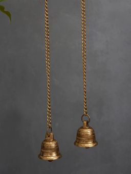 DecorTwist - Brass Antique Hanging Bell For Wall Door Mandir Temple Pooja (Set of 2)