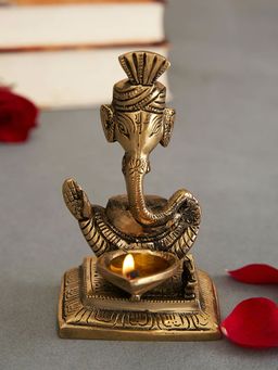 DecorTwist - Brass Pagdi Ganesh Diya Statue