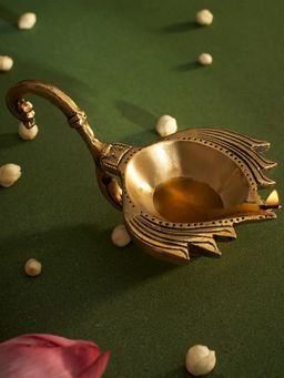 DecorTwist - Brass Lotus Diya With Handle