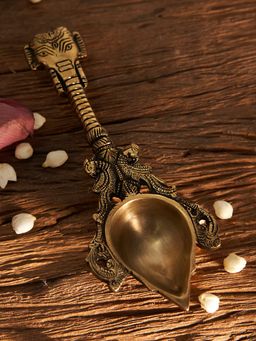 DecorTwist - Brass Ganesha Peacock Pooja Big Spoon