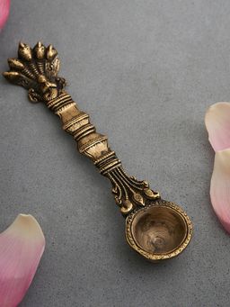 DecorTwist - Brass Sheshnag Design Hawan Spoon for Pouring Ghee In Hawan Kund