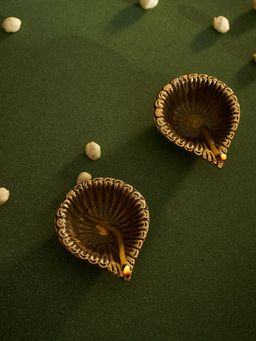 DecorTwist - Pure Brass Diya For Home Temple Office Puja ( Set of 2 )