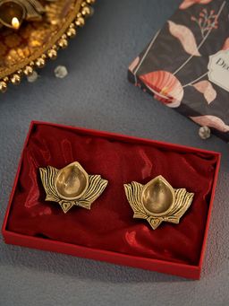 DecorTwist - Brass Lotus Diya Set of 2 With Gift Box