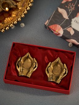 DecorTwist - Brass Hand Shaped Diya Set With Gift Box