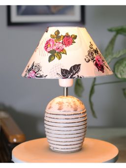 Homesake - Ribbed Table Lamp Wood Cone Rose Shade
