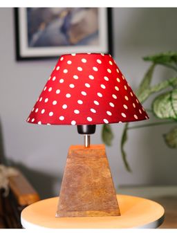 Homesake - Pyramid Table Lamp Wood Cone Red Dot shade