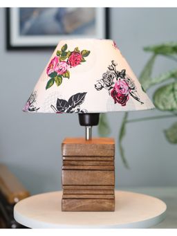 Homesake - Ribbed Table Lamp Wood Cone Rose Shade