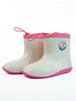 Little Surprise Box - White & Pink Band Rubber Rain Gumboots for Kids