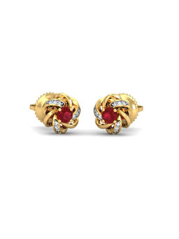 KuberBox - Manikya Ruby Stud Earrings 14K Gold