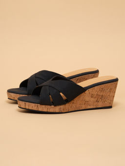 ERIDANI - Women Armelle Black Criss-Cross Cork Wedges
