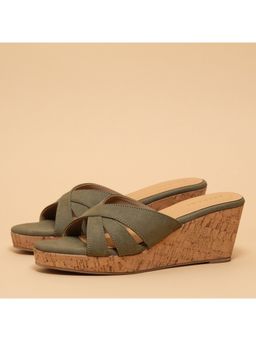 ERIDANI - Women Armelle Green Criss-Cross Cork Wedges