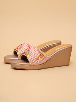 ERIDANI - Women Eshaana Rose Gold Embellished Wedges