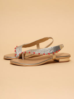 ERIDANI - Women Naaz Gold Embellished Toe-Ring Slingback Sandals