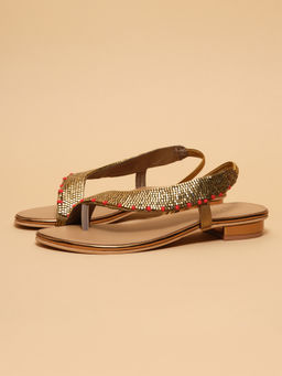 ERIDANI - Women Antique Bronze Embellished Toe-Ring Slingback Sandals