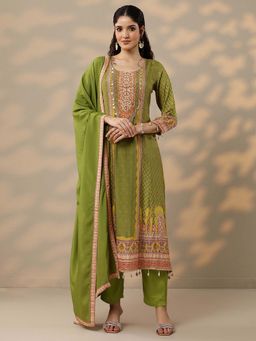 Libas - Green Printed and Embellished Kurta with Pant and Dupatta