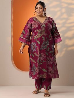 Extra love by Libas - Maroon Floral Printed Straight Co-Ord Set