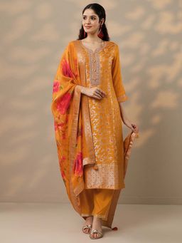 Libas - Orange Embroidered Woven Kurta with Pant and Dupatta