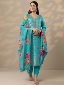 Libas - Blue Embroidered Woven Kurta with Pant and Dupatta