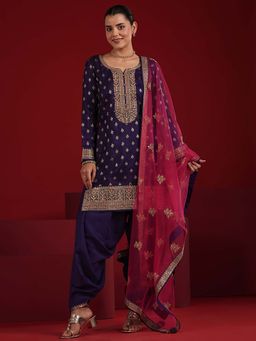 Libas Art - Purple Embroidered Kurti with Salwar and Dupatta