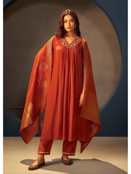 Autumnlane - Albeli Rust Embroidered Kurta with Pant and Dupatta