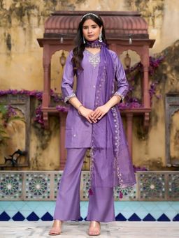 Autumnlane - Anshu Lavender Embroidered Kurta with Pant and Dupatta