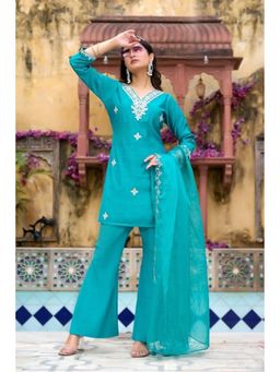 Autumnlane - Anshu Pacific Blue Embroidered Kurta with Pant and Dupatta