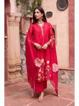 Autumnlane - Red Gaurisha Sindoori Embroidery Kurta with Pant and Dupatta