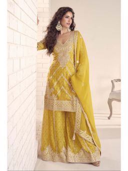 Autumnlane - Amber Yellow Embroidered Kurta with Sharara and Dupatta