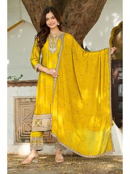 Autumnlane - Lopa Amber Yellow Embroidered Kurta with Pant and Dupatta