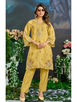 Autumnlane - Yellow Mayuri Amber Schiffili Embroidered Kurta with Pant