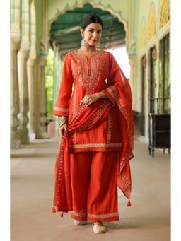 Autumnlane - Orange Embroidered Kurta with Palazzo and Dupatta