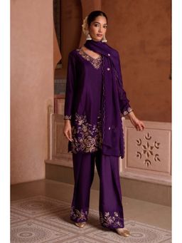 Autumnlane - Sangini Iris Purple Embellished Kurti with Pant and Dupatta