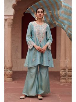 Autumnlane - Blue Sangini Floral Embroidered Kurti with Palazzo and Dupatta
