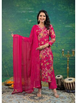 Autumnlane - Pink Shanti Cherry Floral Printed Kurta with Pant and Dupatta