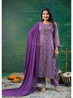Autumnlane - Purple Shanti Heather Floral Printed Kurta with Pant and Dupatta