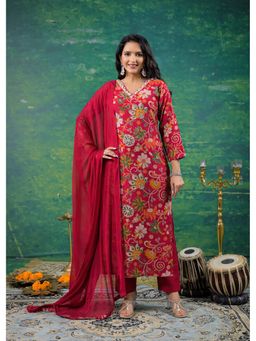 Autumnlane - Red Shanti Jasper Floral Printed Kurta with Pant and Dupatta