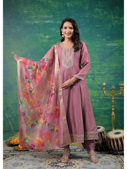 Autumnlane - Pink Shanti Embroidered Anarkali Kurta with Pant and Dupatta