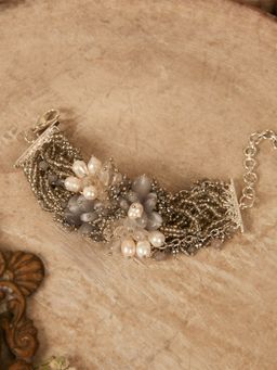 House of D'oro - Designer Beaded Bracelet with Pearls Ad Stone in Grey and Off-White