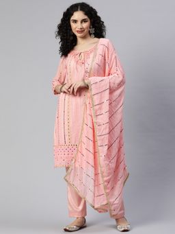 Readiprint - Semi-Stitched Straight Style Georgette Fabric Pink Kurta with Bottom & Dupatta (Set of 3)