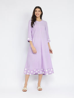 Pink Fort - Lavender Rayon Solid Printed A-Line Dress