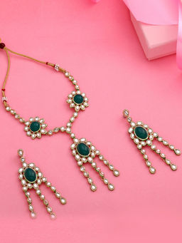 Estele - Gold Plated Splendid Emerald Kundan Kali Necklace Set for Women